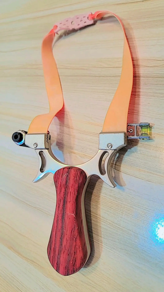 Premium Slingshot with Laser Aim, Wooden Handle & Steel Frame